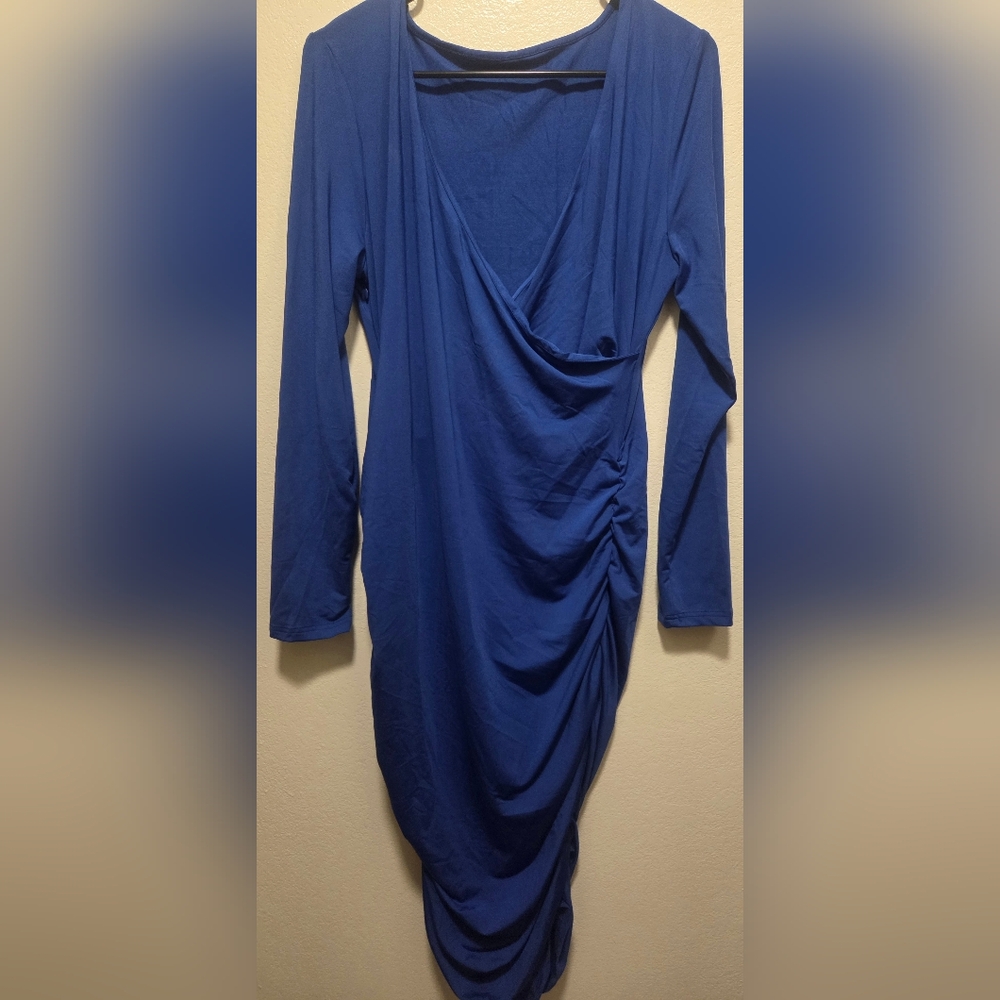 Elegant Blue Draped Women's Dress